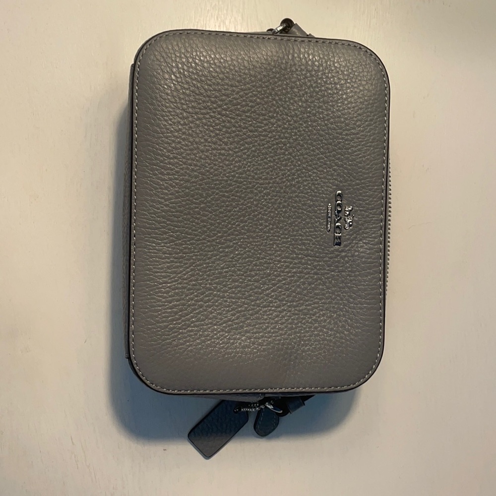 Coach grey leather mini camera bag